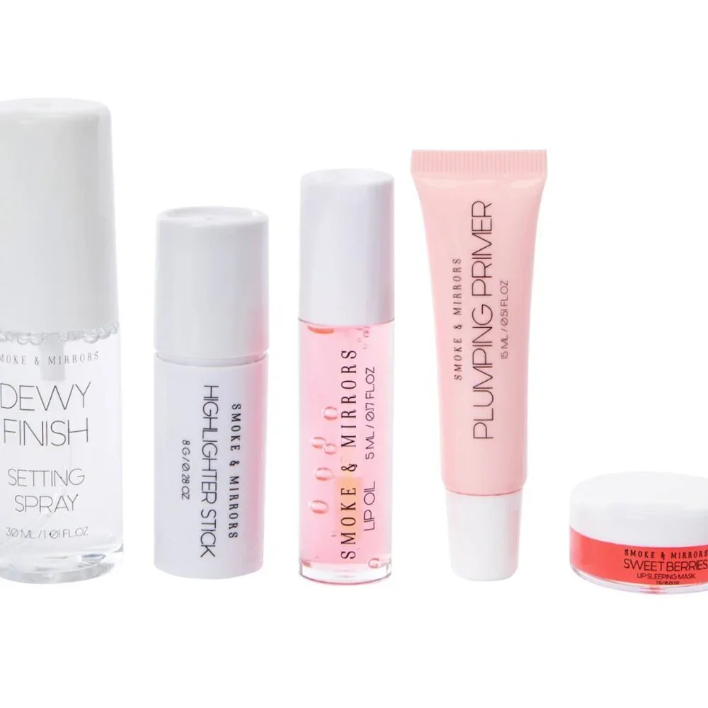 NIB Smoke & Mirrors Total Hydration Kit 5pc Highlighter Plump &Moisture Lip Mask